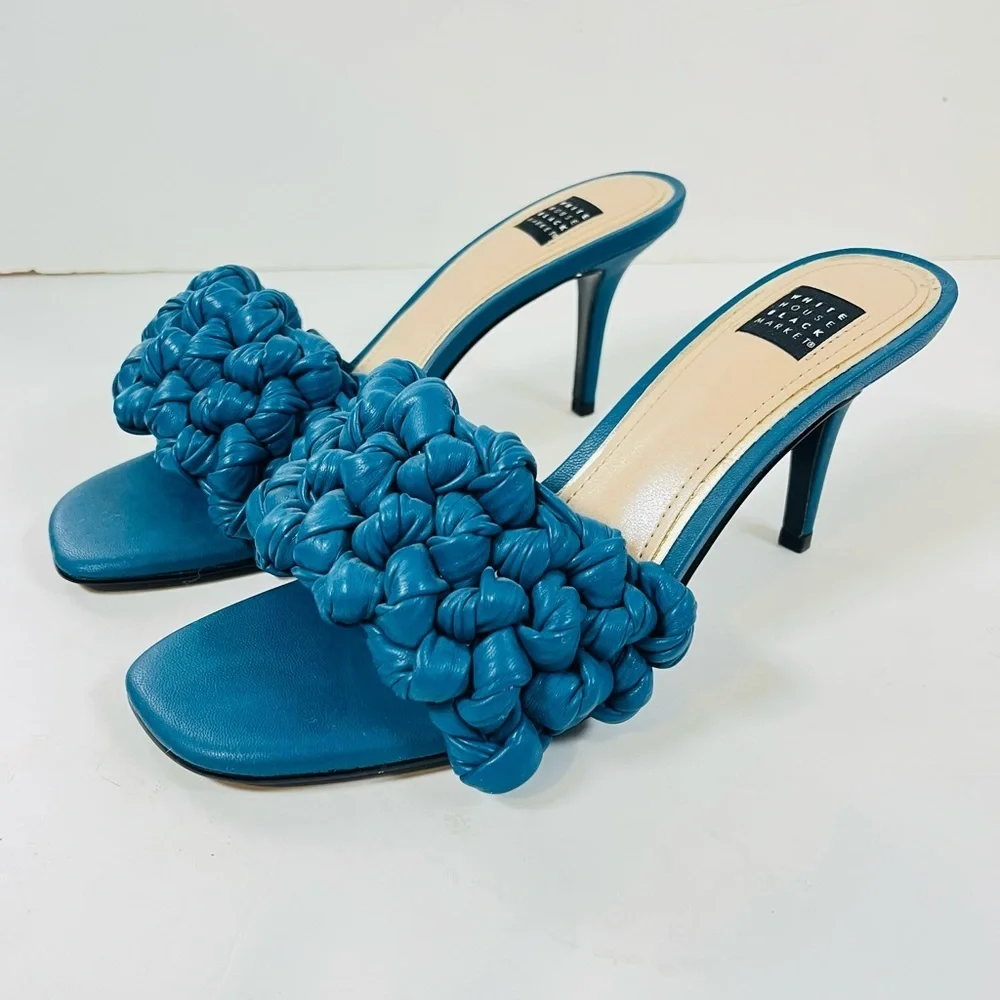 White House Black Market Millie Braided Heel Sandals Teal 6.5 Medium